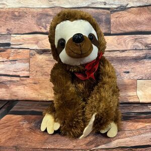 Hobby Lobby Sloth Plush Stuffed Animal Red Ribbon Sitting Soft Toy 13"